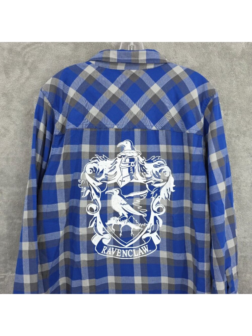 Hot Topic x Harry Potter Ravenclaw Flannel Shirt 3 Blue Grey Plaid Button Front